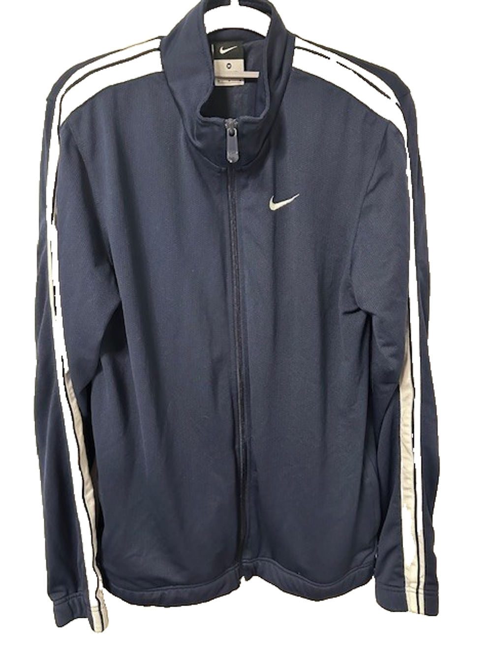 Nike Mens Track Jacket Medium Navy Blue White Stripe Full Zip Swoosh